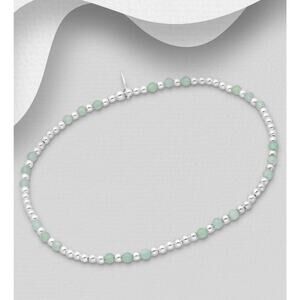 Fine Sterling Silver and green jade gemstone stacking bracelet gift